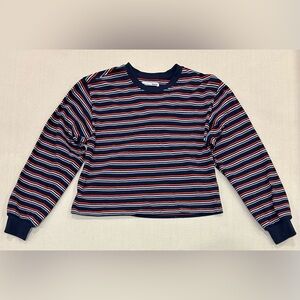 Reformation jeans long sleeve shirt cropped striped retro tomboy Sz XS